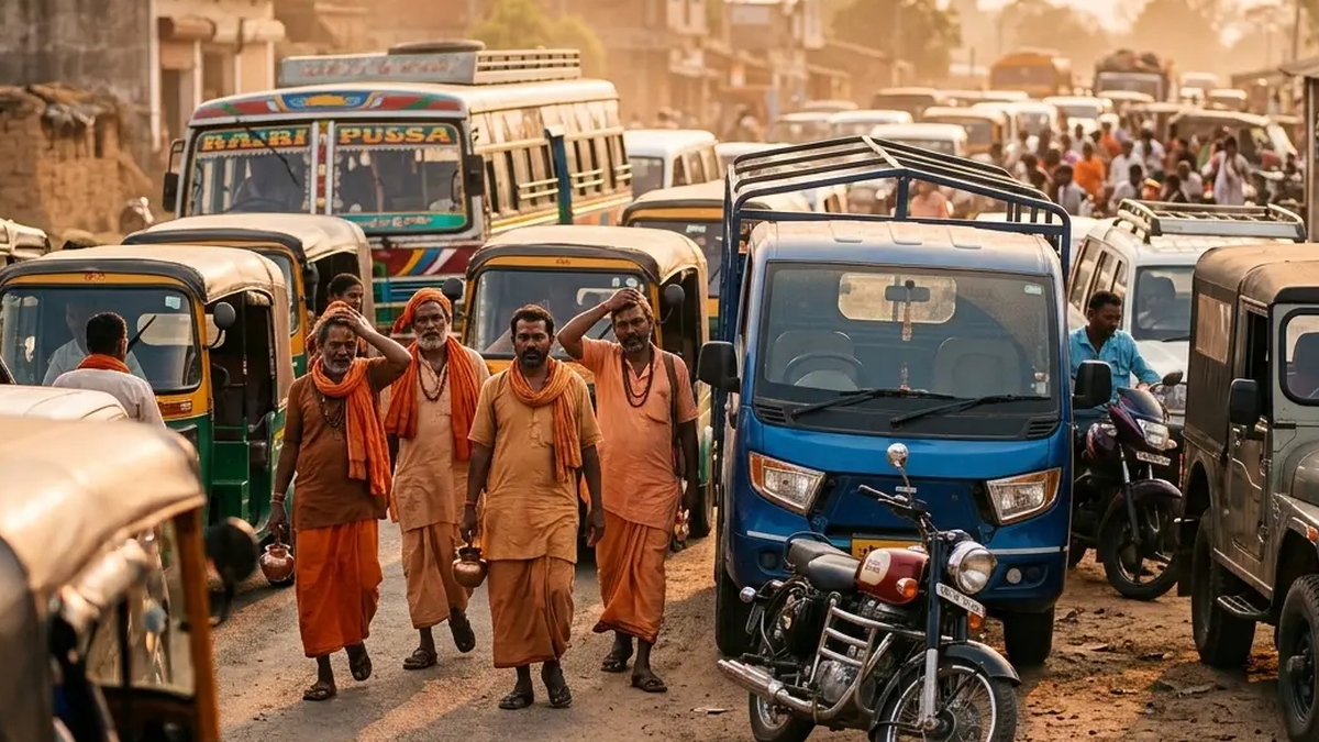 गिरिडीह-टुंडी मुख्य सड़क पर जाम में लगी वाहनों की लंबी कतार