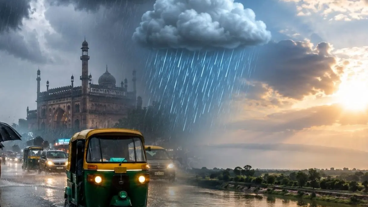 जमशेदपुर में बारिश के बीच बढ़े जलस्तर वाली नदी का दृश्य