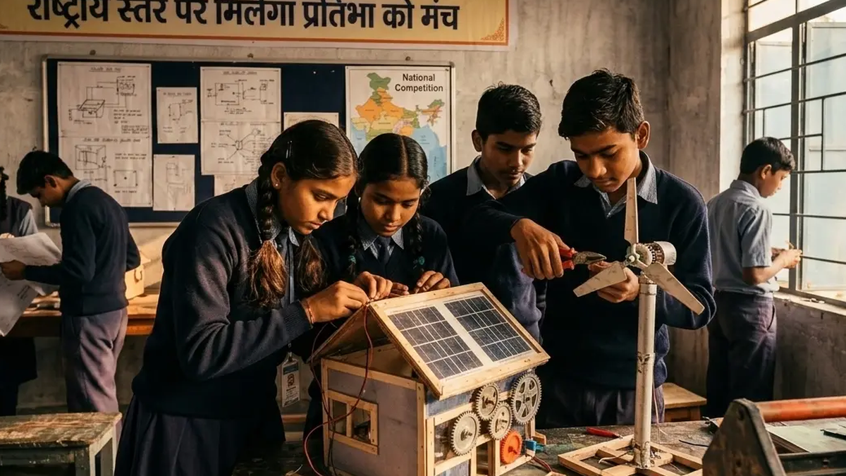 ऊर्जा संरक्षण विषय पर विद्यालयी चित्रकला प्रतियोगिता में भाग लेते विद्यार्थी