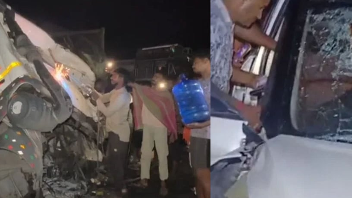 सिमरिया-टंडवा मार्ग पर मुरवे स्टेडियम के पास दुर्घटनाग्रस्त कोयला लदा ट्रेलर