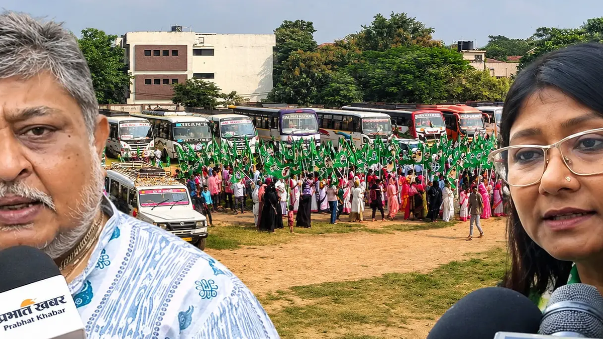 रांची में एसआईआर के विरोध में लोक भवन की ओर मार्च करते झामुमो कार्यकर्ता